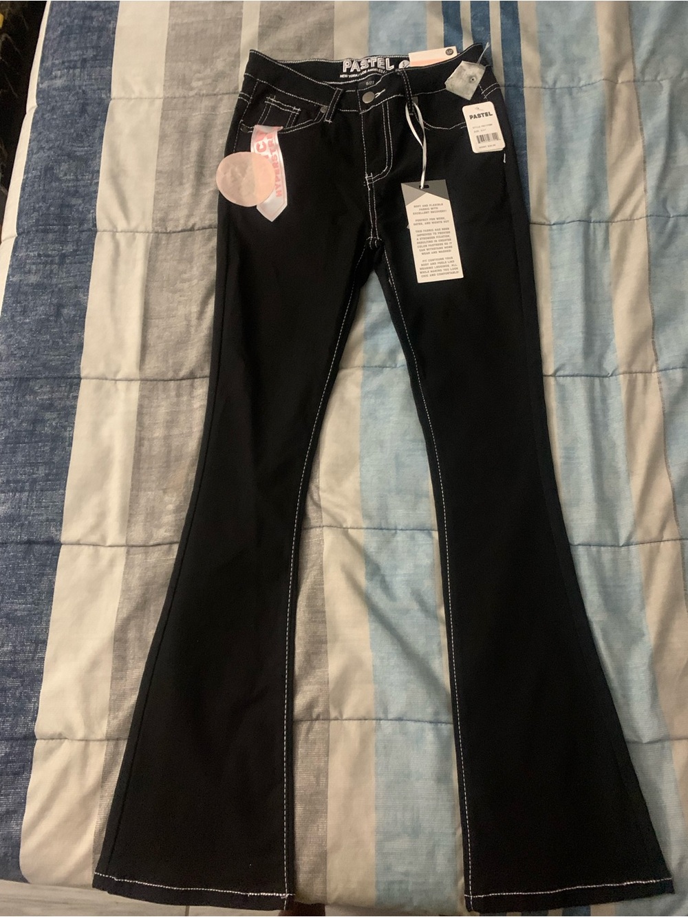 Pastels Clothing Black Flared Jeans with White Contrast Stitching